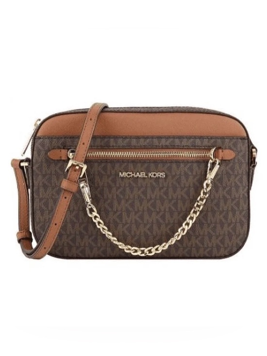 Michael Kors Handbags - Michael Kors Jet Set Large Logo Crossbody Bag Brown MK Signature NWT